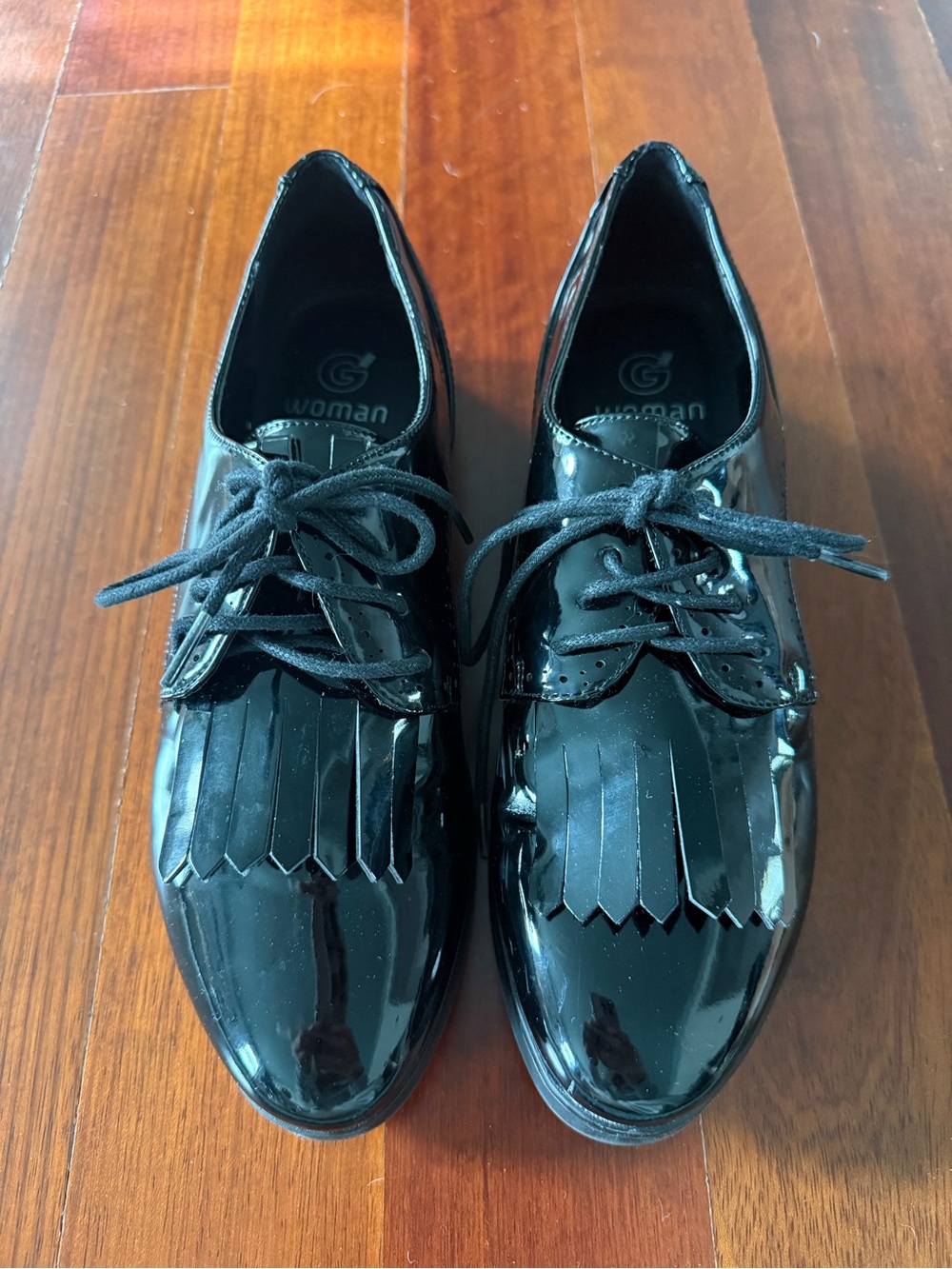 NWOT G Woman by Gemo Black Patent Leather Lace-Up Oxfords size EU 39 / US 9